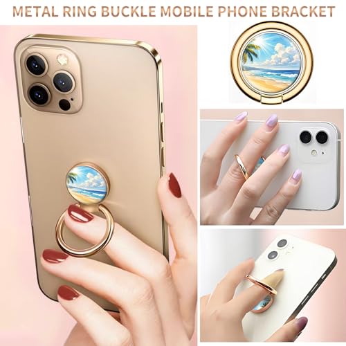 Cell Phone Ring Holder, Cute Metal Phone Grip Stand Finger Ring Kickstand, Flexible 360°Rotation Phone Tablet Case Accessories Compatible with Most Phones Tropical Beach Scene - color: Tropical Beach Scene