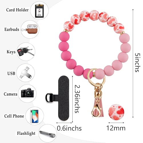 Silicone Beaded Phone Wrist Strap for Women, BPA-Free Silicone - color: Pink Heart