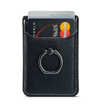 Card Holder for Phone Case 2Pc, RFID Leather Phone Wallet with Ring | Phone Wallet Stick On Back Of Phone Case.Credit Card/ID/Pocket Phone Card Holder for iPhone Andriod. Viewing Freely - color: Black+Black 2PC