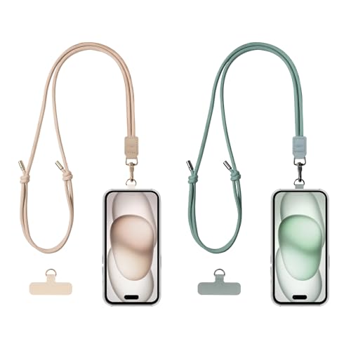 EKAX 2 Pack Crossbody & Neck Phone Strap, Customizable Neck Strap with 0.5mm Removable Phone Tab, Hands-Free Holder for Phones, Earphones, Badges & Keys (Sand Beige+Morning Green) - color: Sand Beige+morning Green