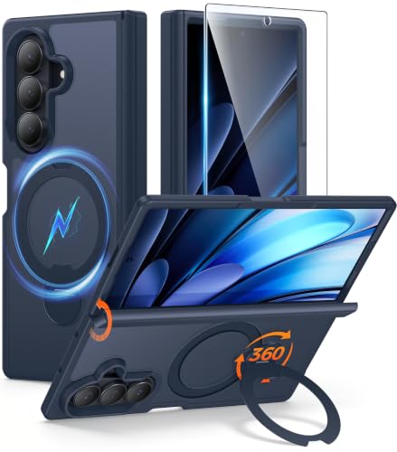FNTCASE for Samsung Galaxy Z Fold 7 Case with 360 Spin Magnetic Stand | Compatible for Magsafe,Full Hinge Protection,Screen Protector,Translucent Matte Grade Shockproof Protective Cover Deep Blue - color: Deep Blue, size: For Samsung Galaxy Z Fold 7 8.0 I
