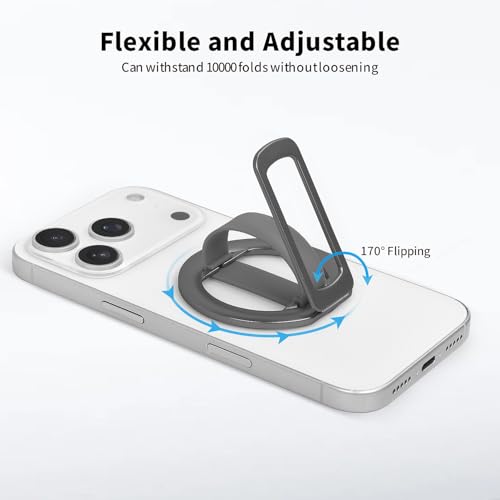 2-in-1 Magnetic Phone Grip & Stand for iPhone 15/16/17 Pro Max,Samsung Galaxy S26 Ultra, Pixel 10 – Hands-Free Holder for TikTok, Netflix, Video Calls, MagSafe Compatible (Gray) - color: Gray