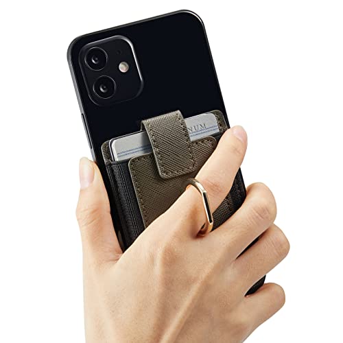 2Pcs RFID Leather Card Holder for Phone, Stick-On Wallet with Ring | Phone Wallet Stick On Back Of Phone Case. Adhesive For iPhone Wallet Holds Credit Cards/ID/Pockets. Viewing Freely Ring Stand - color: Green+WinRed