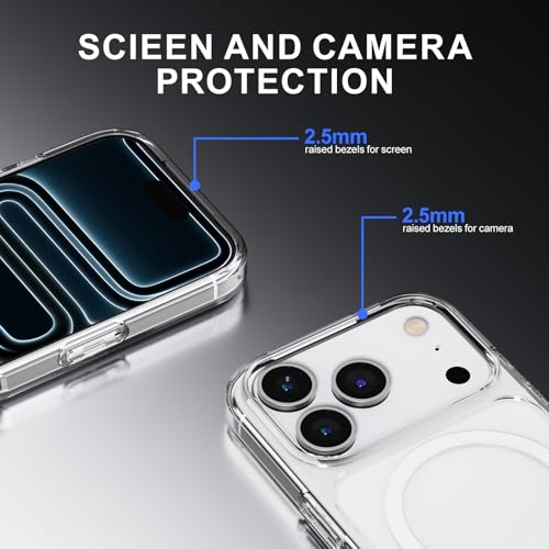 PAUL B for 2025 iPhone 17 Pro Case (Compatible with MagSafe) Military Grade Drop Protection(Drop Tested up to 13FT) Anti Yellowing | Magnetic Rugged Shockproof Phone Cover (Clear, iPhone 17 Pro) - color: Clear, size: iPhone 17 Pro