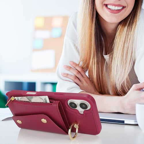 Lipvina Crossbody Wallet Case for iPhone 16 Plus,Wine Red - color: 07-Wine Red, size: iPhone 16 Plus 6.7"