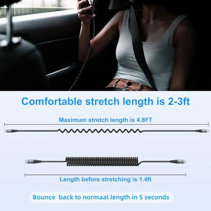 USB C to USB C Cable [3FT+6FT], 2Pack Coiled USB C Charger Cable for Car - color: Black, size: 3FT+6FT
