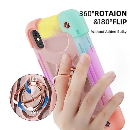 MARKILL Compatible with iPhone X/iPhone Xs Case 5.8 Inch with Ring Stand, Heavy-Duty Military Grade Shockproof Phone Cover for iPhone X/XS. - color: Rainbow Pink, size: iPhone X/iPhone XS 5.8"