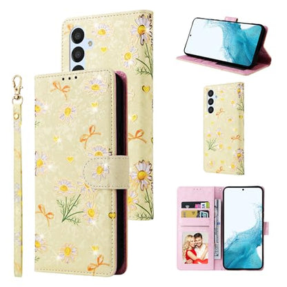 UEEBAI Wallet Case for Samsung Galaxy S23 Plus 5G, PU Leather Phone Case Kickstand RFID Blocking Flip Case Card Slots Wrist Strap Relief Engraved Pattern Magnetic Closure Folio Case - Yellow Daisy - color: Yellow Daisy, size: Samsung Galaxy S23 Plus 5G