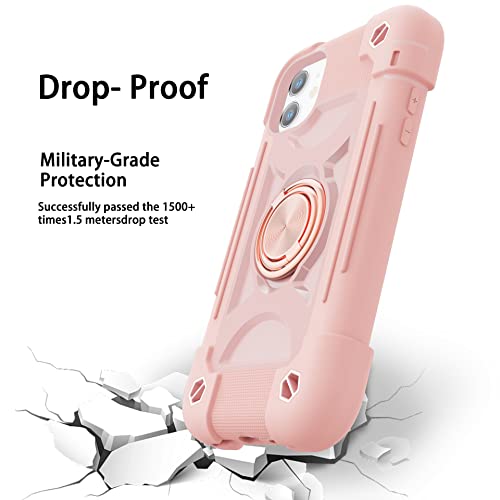 MARKILL Compatible with iPhone 11 Case 6.1 Inch with 360°Rotate Ring Stand, Military Grade Drop Protection Full Body Rugged Heavy Duty Case 3 in 1 Protective Cover Pink - color: Pink, size: iPhone 11 6.1"