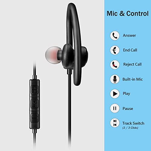 Single Earbud, One Ear Sport Earphone with Hook, Mono Headphone with Mic and in-line Control for Safe Driving, Biking, Running, Gaming and Working, for Right Ear Wearing Only, CGS09