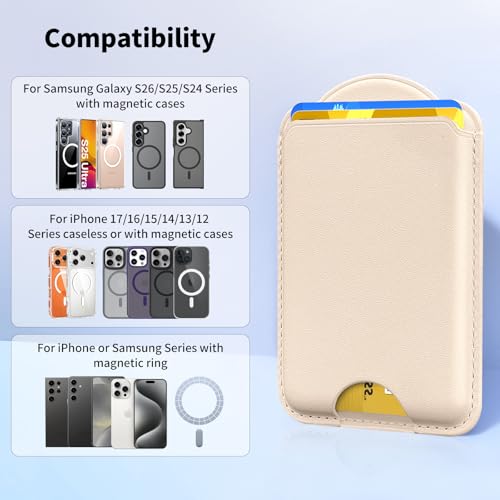 Magnetic Wallet for Samsung Galaxy S26 S25 S24 Series, Fold 8 Ultra with Magsafe Case, for iPhone 17-12 Series, RFID Blocking Leather Magnetic Card Holder | Holds 3 Cards | Desert Gold - color: Desert Gold