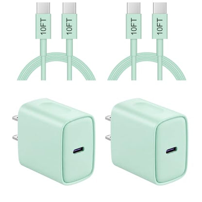 iPhone 17 16 15 Charger Fast Charging 10FT - 20W USB C Charger Block - color: Green, size: 10FT