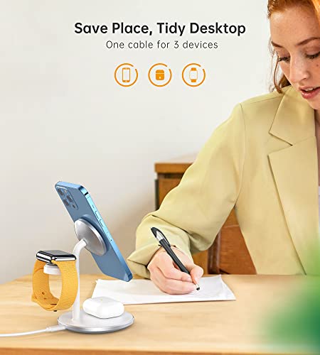 3 in 1 Magnetic Wireless Charging Station for Apple Devices,15W for Magsafe - color: White