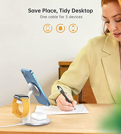 3 in 1 Magnetic Wireless Charging Station for Apple Devices,15W for Magsafe - color: White