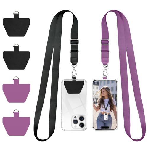 Doormoon Cell Phone Lanyard, Cellphone Lanyard Universal Adjustable Phone Neck Strap Leash Charm Phone Accessorie for Smartphone Safety Tether System, 2 Pack, Black Purple - color: Black Purple