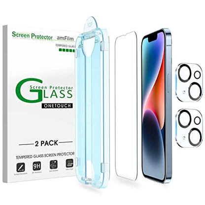 amFilm OneTouch for iPhone 14 Screen Protector 6.1'' Tempered Glass - size: IPH14-6.1”