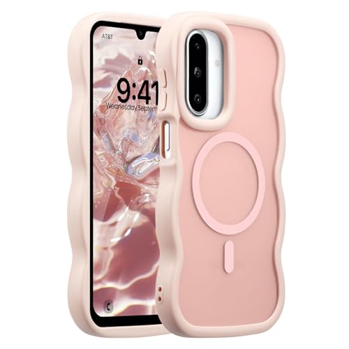 UEEBAI Magnetic for Samsung Galaxy A26 5G Case, Compatible with MagSafe, Transparent Clear Wave Frame Design Soft Edge Cover Matte Shockproof Phone Case- Pink - color: Pink, size: Samsung Galaxy A26 5G