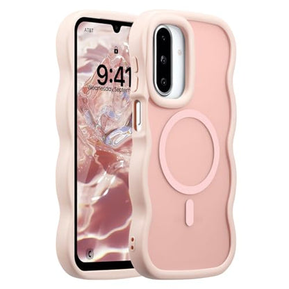 UEEBAI Magnetic for Samsung Galaxy A26 5G Case, Compatible with MagSafe, Transparent Clear Wave Frame Design Soft Edge Cover Matte Shockproof Phone Case- Pink - color: Pink, size: Samsung Galaxy A26 5G
