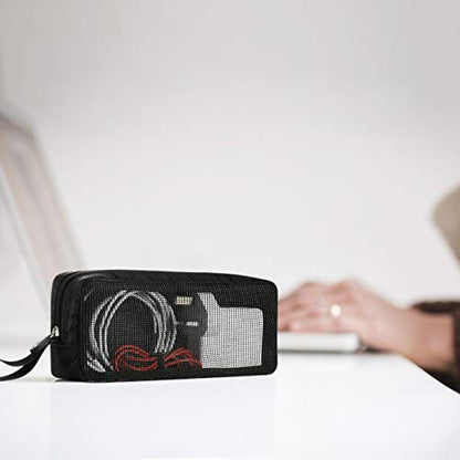 CM Travel Cable Organizer Case Portable Computer Accessories Zipper Mesh Pouch for Holding Laptop Mouse, Power Bank, USB, Adapter, Charger, Cellphone and Cosmetics (Case ONLY)