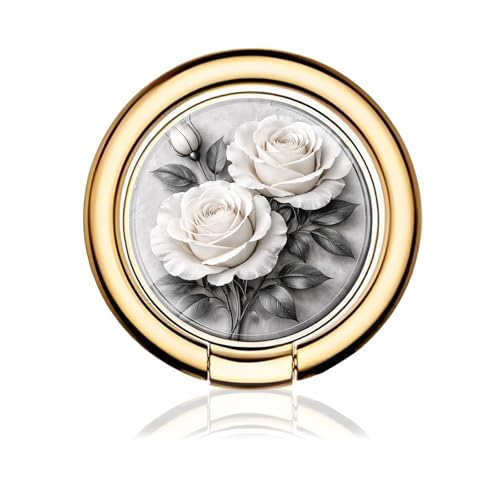 Cell Phone Ring Holder, Cute Metal Phone Grip Stand Finger Ring Kickstand, Flexible 360°Rotation Phone Tablet Case Accessories Compatible with Most Phones White Rose Floral - color: White Rose Floral