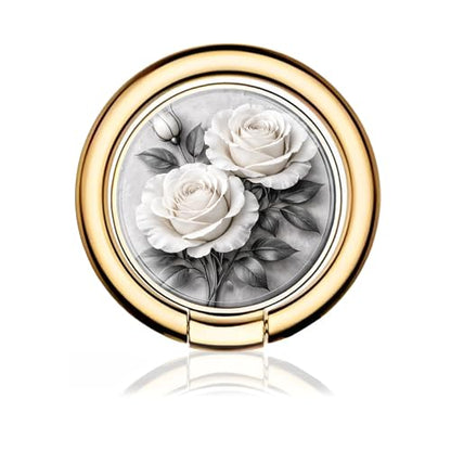 Cell Phone Ring Holder, Cute Metal Phone Grip Stand Finger Ring Kickstand, Flexible 360°Rotation Phone Tablet Case Accessories Compatible with Most Phones White Rose Floral - color: White Rose Floral
