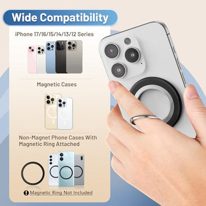 Magnetic Phone Ring Holder Grip Stand Dual Magnet Strong Magnetic Force - color: Black