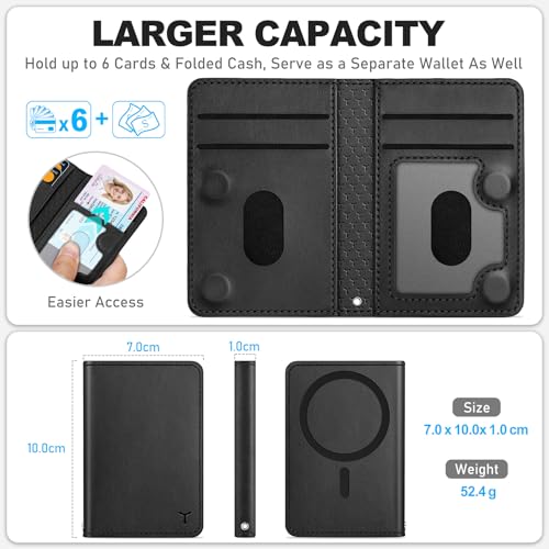 TUCCH for Magsafe Wallet with 6 Card Holders, RFID Blocking, Black | for iPhone 17/17e/16/15/14/13/12 Pro/Pro Max/Plus, Clear ID Window, Folio Magnetic Phone Wallet, PU Leather - color: Black