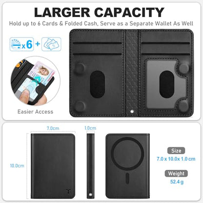 TUCCH for Magsafe Wallet with 6 Card Holders, RFID Blocking, Black | for iPhone 17/17e/16/15/14/13/12 Pro/Pro Max/Plus, Clear ID Window, Folio Magnetic Phone Wallet, PU Leather - color: Black