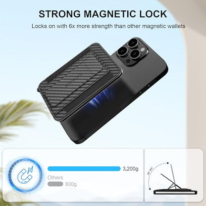 Slim Magsafe Phone Wallet for Men Pop up Card Holder Carbon Fiber Black - color: Leather Stand w/Elastic - Carbon Fiber