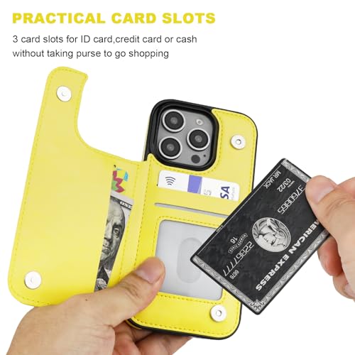 ONETOP for iPhone 16 Pro Wallet Case with Credit Card Holder,Yellow | Kickstand,ID/Cash Holder,Case Wallet with Card Slots,Double Magnetic Clasp,Durable PU Leather Shockproof Cover for Women Men - color: Yellow