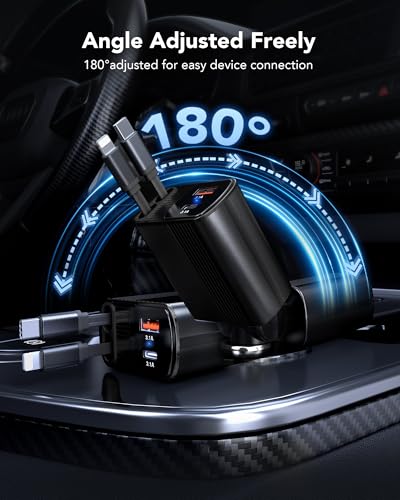 Retractable Car Charger, 85W Phone Charger for Car 4-in-1 Fast Charge - color: Black