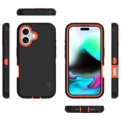 CoverON Rugged Designed for Apple iPhone 16 Case, Heavy Duty Military Grade A Guard Protective Armor Hybrid Rigid Skin Cover Fit iPhone 16 Phone Case - Black/Orange - color: Black