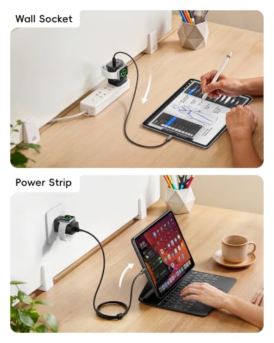 VRURC Fast Charger for iPhone, PD 20W USB C Wall Charger Dual Ports, 3-in-1 Foldable Charging Block Built in Magnetic Watch Charger Station for Apple Watch Ultra/10/9/8/7/6/5/4-Black - color: Black