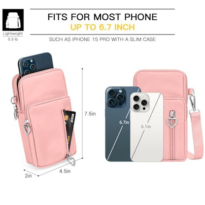 YINHEXI Small Crossbody Bags for Women Trendy, Mini Triple Compartment Cell Phone Crossbody Wallet Purses - color: Pink-2