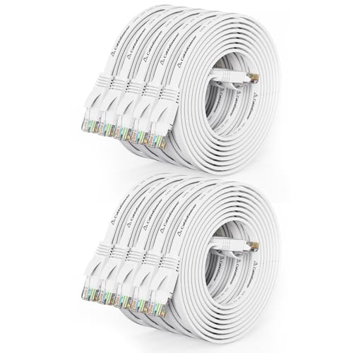 CableGeeker Cat 6 Flat Ethernet Cable 7ft 10Pack, 10Gbps, White - color: White-Flat, size: 7ft, style: 10 Pack