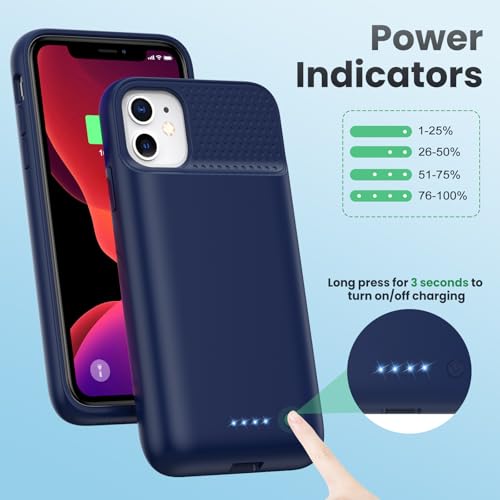 Feob Battery Case for iPhone 11/XR,[2026 Upgraded] 7500mAh Ultra-Slim Portable Extended Charger Case Cover for iPhone 11/XR Charging Case (6.1 Inch)-Blue - color: Blue