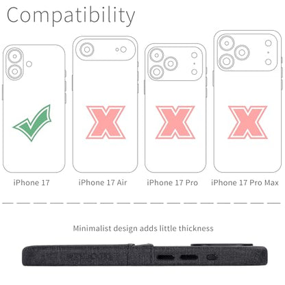 Dockem Card Case for iPhone 17 with Magnetic Mounting Plate, Camera Control Button, Wallet with 2 Holder Slots: M2 Luxe Canvas-Style Synthetic Leather (Charcoal Black) - color: Charcoal black, size: 17