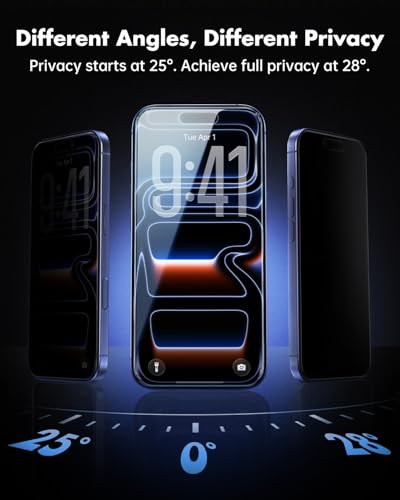 UNBREAKcable for iPhone 17 Pro Privacy Screen Protector QuickSet Box, 25° Anti-Spy Tempered Glass, 9H+ Hardness, Case-Friendly, Bubble-Free, Anti-Fingerprint, for Apple 17Pro - 2 Pack 6.3" - size: iPhone 17 Pro