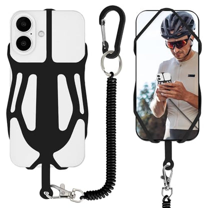 HOTEMIA Silicone Phone Lanyard Holder with Carabiner, Universal Phone Strap,Anti-Theft Phone Case with retractable tether - color: Black