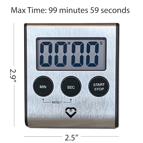 Premium Stainless Steel Digital Kitchen Timer – Ultra-Strong Magnetic Back, Fold-Out Desk Stand, Effortless One-Touch Setup, Extra-Loud Alarm, Oversized Display, Auto Memory, Auto Shut-Off (1)