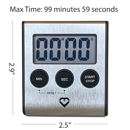 Premium Stainless Steel Digital Kitchen Timer – Ultra-Strong Magnetic Back, Fold-Out Desk Stand, Effortless One-Touch Setup, Extra-Loud Alarm, Oversized Display, Auto Memory, Auto Shut-Off (1)
