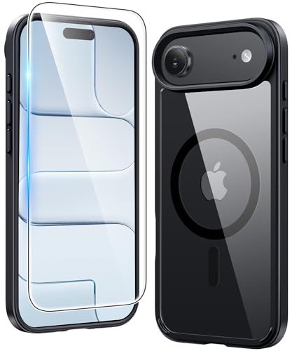 FNTCASE for iPhone Air Case Clear: Magnetic Phone Cases with Screen Protector Drop Proof Compatible with Magsafe Slim Anti Yellowing Rugged Protective Transparent Cell Phone Cover (B-Black) - color: B-Black, size: for iPhone Air 6.5 inch