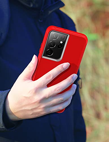 MXX Case Compatible with Galaxy S21 Ultra Case, 3-Layer Super Full Heavy Duty Body Bumper Cover/Shock Protection/Dust Proof, Designed for Samsung Galaxy S21 Ultra 5G 6.8 Inch 2021 (Red/Gray) - color: Red/Gray