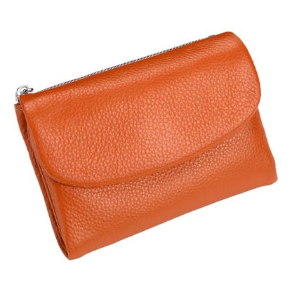 Unisex Pebble Leather Wallet, 5.3In Short Genuine Leather Coin Card Holder, Unisex Clutch Bags, Can Hold Coins, Id Cards - color: Orange