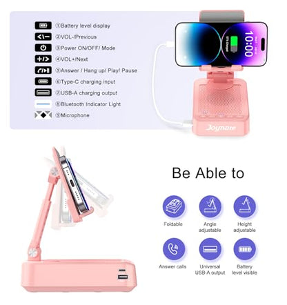 Gifts for Women Girls, Phone Stand with Bluetooth Speaker and Charging Function 360° Rotable Angle Adjustable Cell Phone Holder with HD Stereo Sound Fits All Phones,Tablet (Pink) - color: Pink