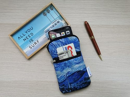 Tainada Neoprene Crossbody Zipper Neck Cellphone Case Pouch (Starry Night) | For Van Gogh lovers; Small dual zip wallet purse bag; Water-resistant, shockproof, lightweight; Adjustable & detachable strap - color: Starry Night