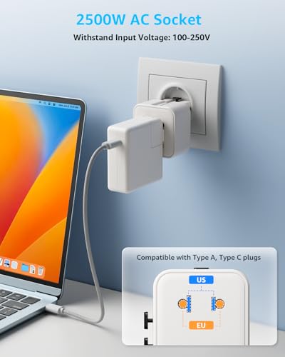 “Air” Universal Travel Adapter 2500W Max AC, Cover 200+ Countries - color: White, size: A1R AC(NO USB)