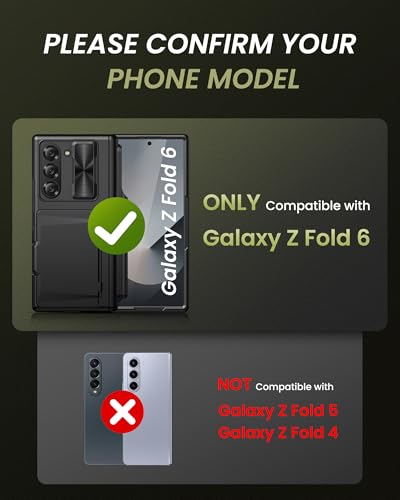 for Samsung Galaxy Z Fold 6 Case with Card Holder, Black - color: Black-P