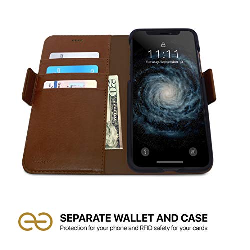Dreem Fibonacci 2-in-1 Wallet Case for Apple iPhone 11 - Luxury Vegan Leather, Magnetic Detachable Shockproof Phone Case, RFID Card Protection, 2-Way Flip Stand - Chocolate - color: Chocolate, size: iPhone 11