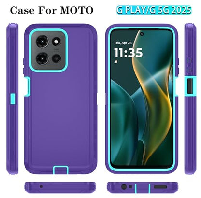 Qinmay Phone Case for Motorola Moto G 2025/Moto G Play 5G 2025 Case with HD Screen Protector, Heavy Duty Shockproof & Dropproof 3-Layer Cover Phone Case,PurpleSkyBlue - color: PurpleSkyBlue